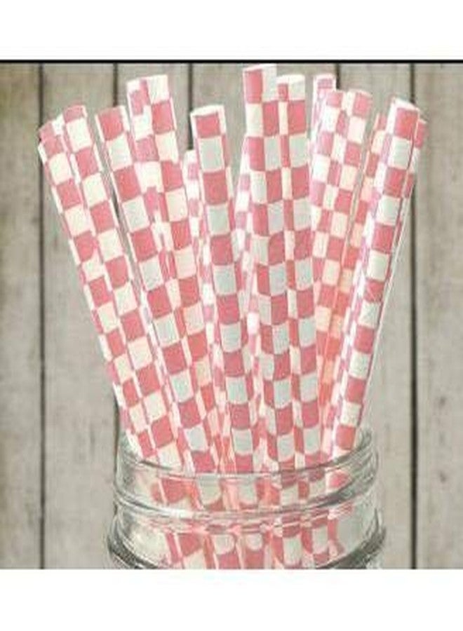 Bakell 24 PC Light Pink Checkered Cake Pop or Party Psper Drinking Straws - Baking, Caking and Craft Tools - Image 1
